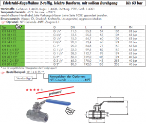 Edelstahl-Kugelhähne 2-teilig, leichte Bauform, mit vollem Durchgang, IG, bis 63 bar, Hahn, Kugelhahn, Edelstahlkugelhahn, alle Größen auch NPT